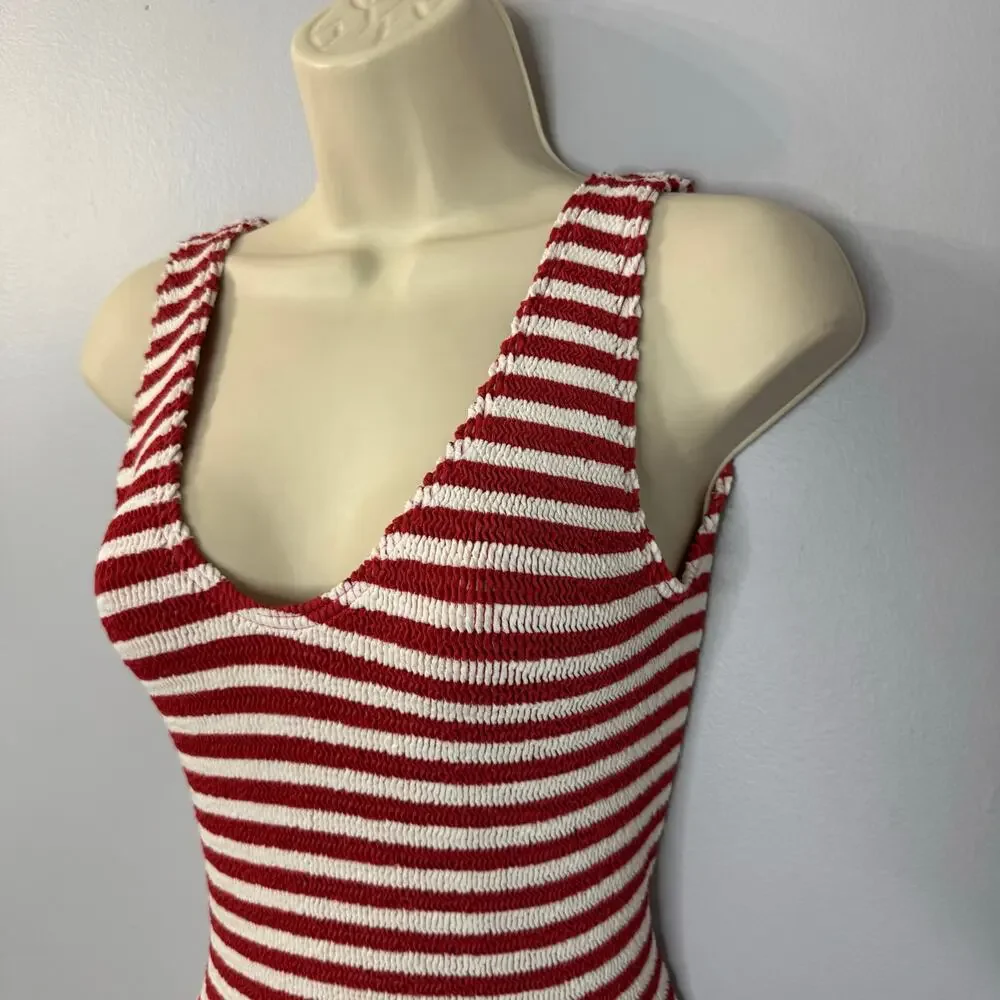Bond Eye Mara One Piece Swimsuit Red Rooibos Striped  Stretch O/S New